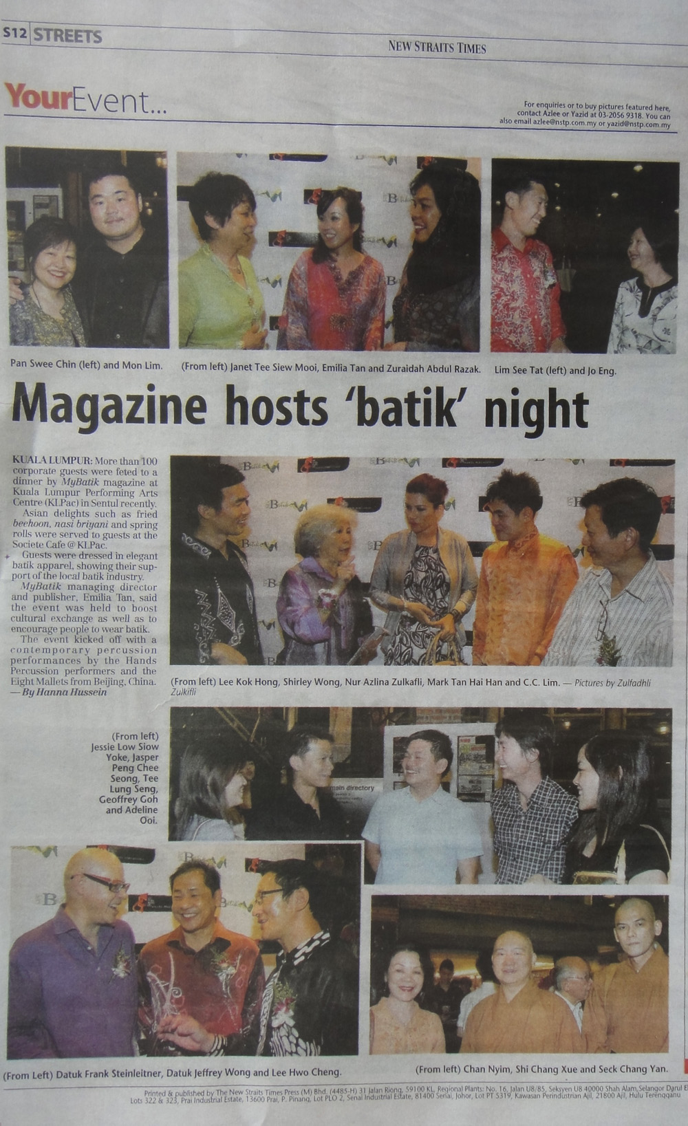 New Straits Time feature myBatik Appreciation night 2011