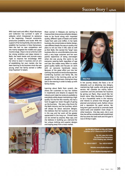 Malaysian Batik Success Story, Miss Aliya Malaysian Batik Success Story, Miss Aliya