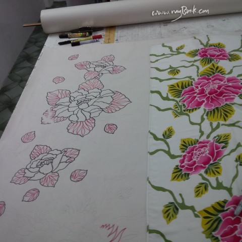 hand drawn batik peony collection production